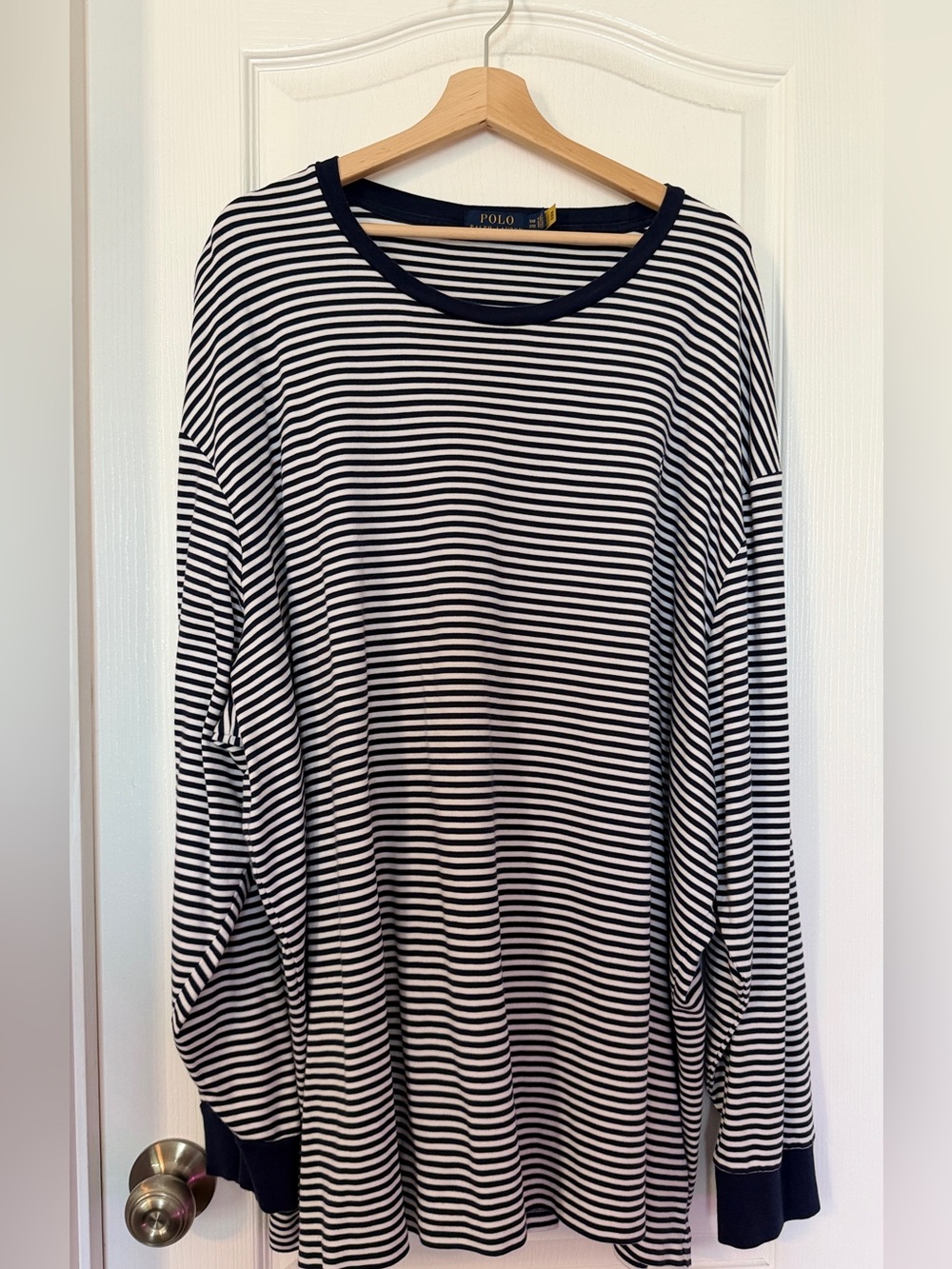 Men’s Polo Ralph Lauren Navy & White Striped Crewneck Tee Long-Sleeve